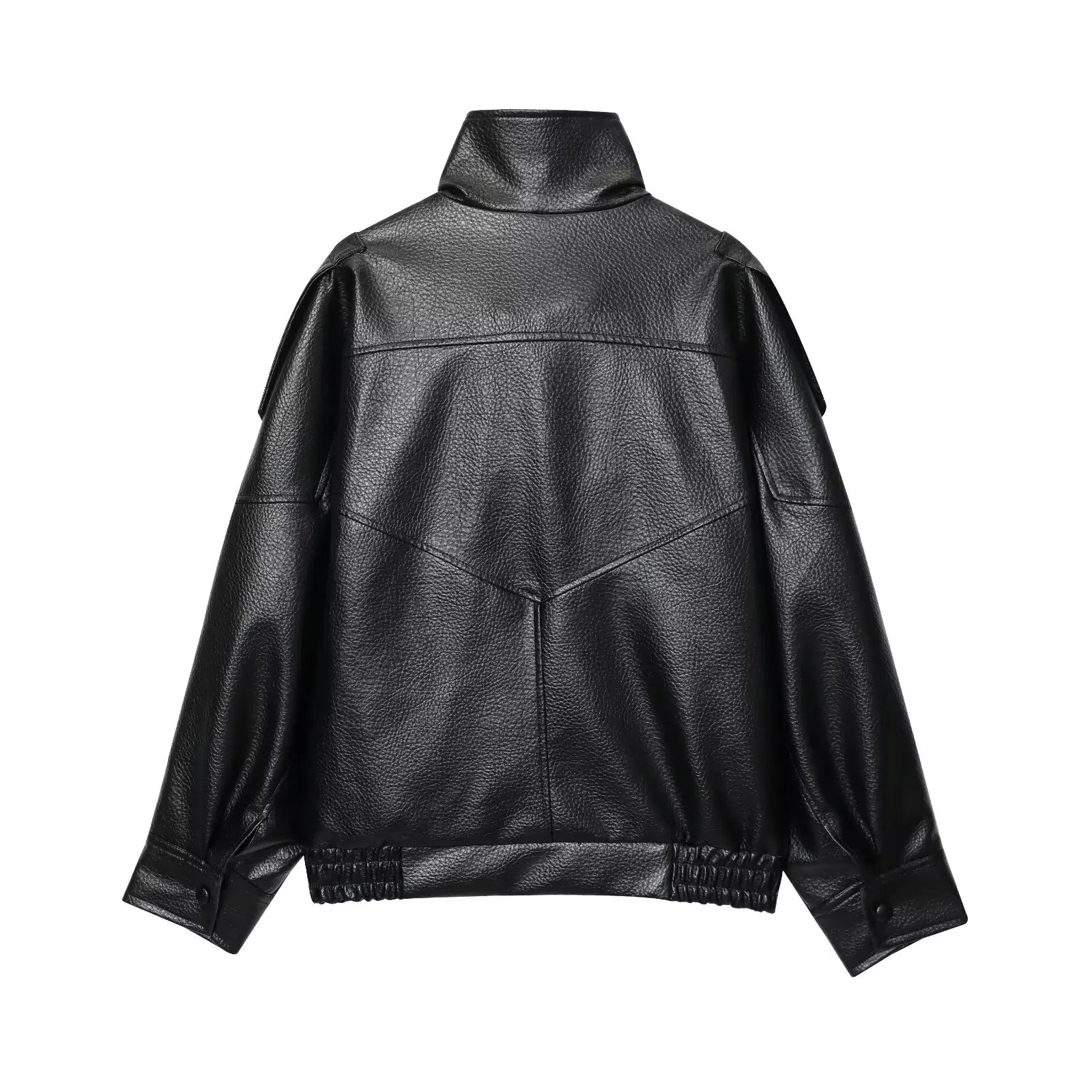 TFMLN Chic Black Faux Leather Jackets Women Long Sleeve Buttons Elastic Oversized Coats Fashion 2025 Autumn Winter Streetwear LadyShow.Store