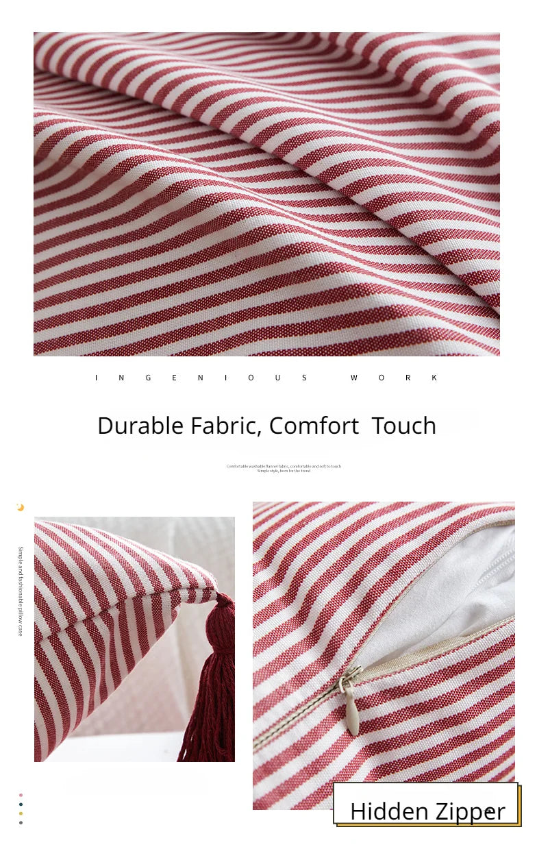 Classical Striped Cushion Cover 45x45cm Hawthorn Red Ivory Recycle Polyester Fabric Pillow Cover Indoor Outdoor Home Decoration Pi-Mart