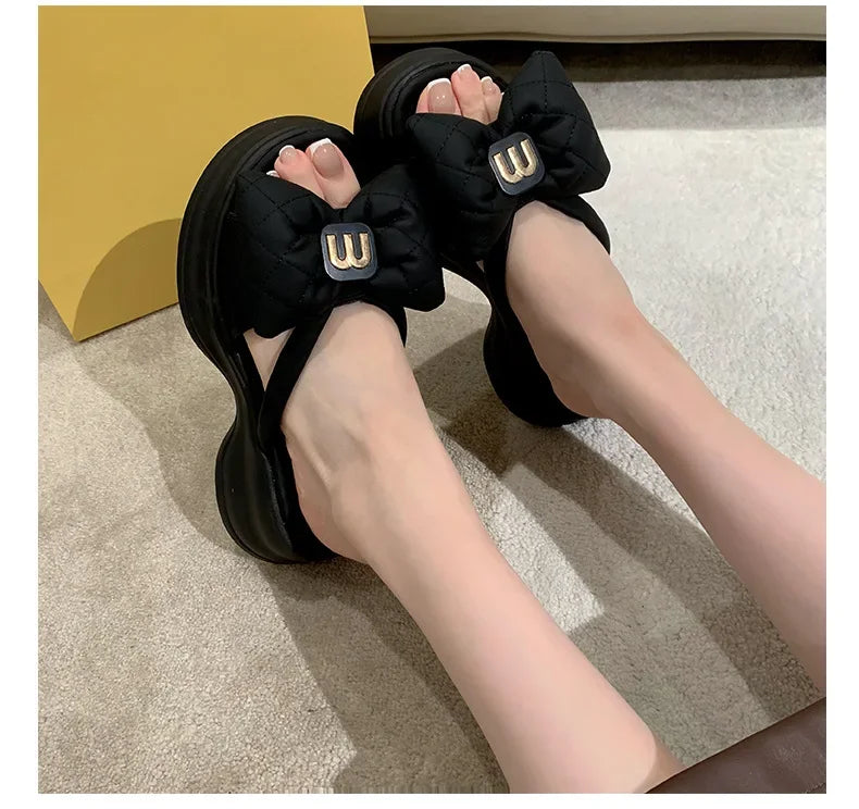 2024 summer New Fashion Women Shoes Slippers Comfortable Platform Shoe High Heels Leisure flower outdoor beach Slipper Women Pi-Mart
