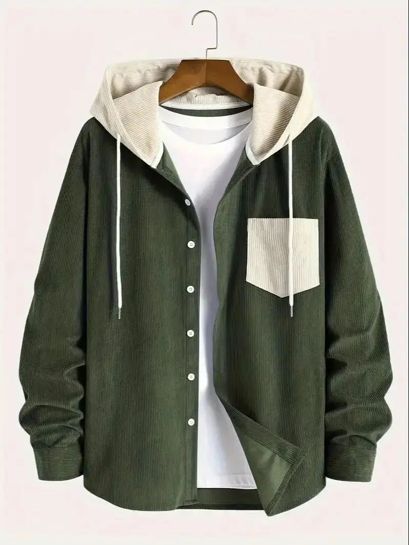 The 2025 New Fashion Trend Spring and Autumn Corduroy Hooded Jacket Is Comfortable and Casual for Daily Commuting for Men Pi-Mart