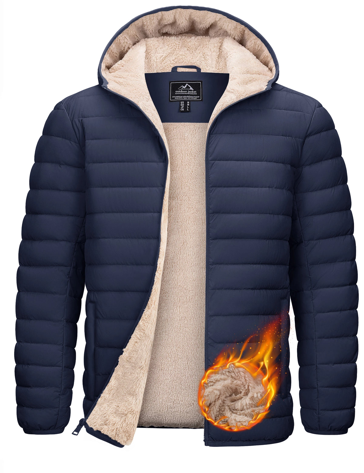 TACVASEN Men's Puffer Jacket Winter Warm Hooded Sherpa Lined Water Resistant Windproof Insulated Jacket Warm Winter Puffy Coat Pi-Mart