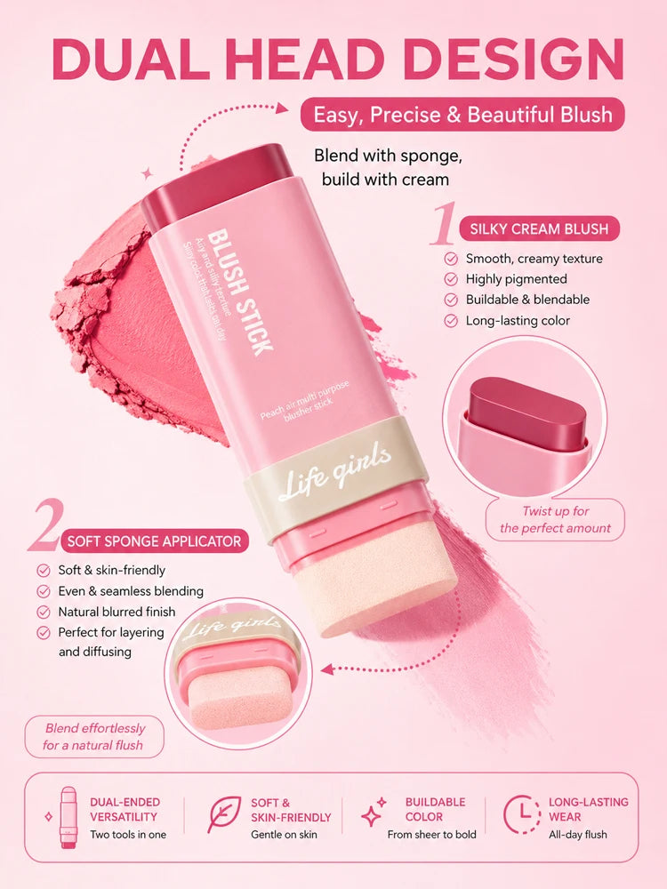 3-in-1 Cream Blush Stick Cheeks Lips Eyes, Long Lasting Waterproof Blendable Dewy Glow Makeup Stick for All Skin Tones Pi-Mart