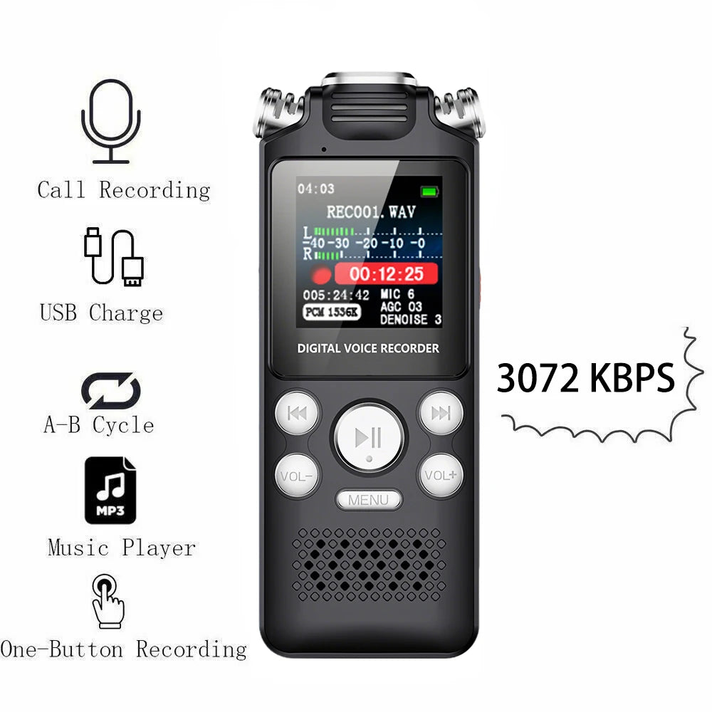 Professional Voice Activated Digital Audio Voice Recorder 8GB 16GB 32G Noise Cancelling Recording PCM Support OTG WAV MP3 Player Pi-Mart