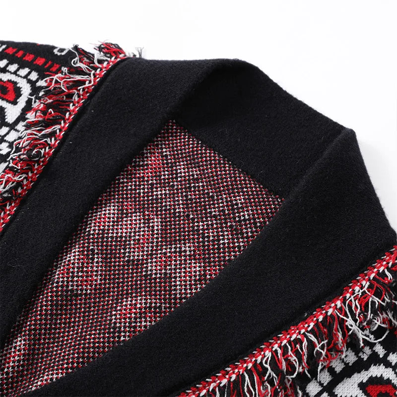 Casual Printed Cardigans Women Tassel Lace Up V-neck Full Sleeve Loose Knit Coat Female 2026 Autumn Fashion Lady Outwears LadyShow.Store