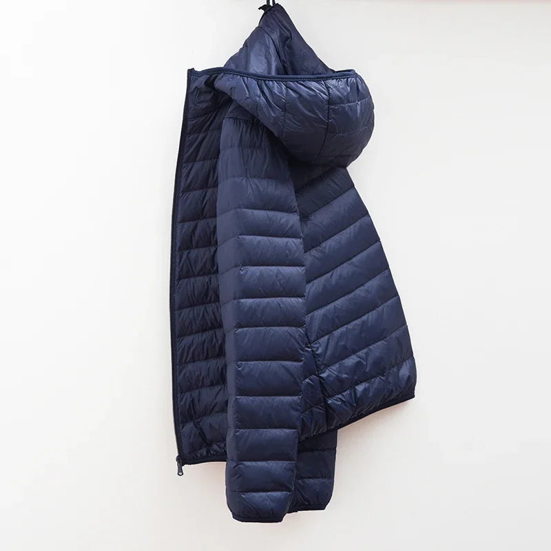 2024 Men Winter Coat Fashion Hooded White Duck Down Jackets Plus Size Ultralight Down Coat Portable Slim Down Parkas LadyShow.Store
