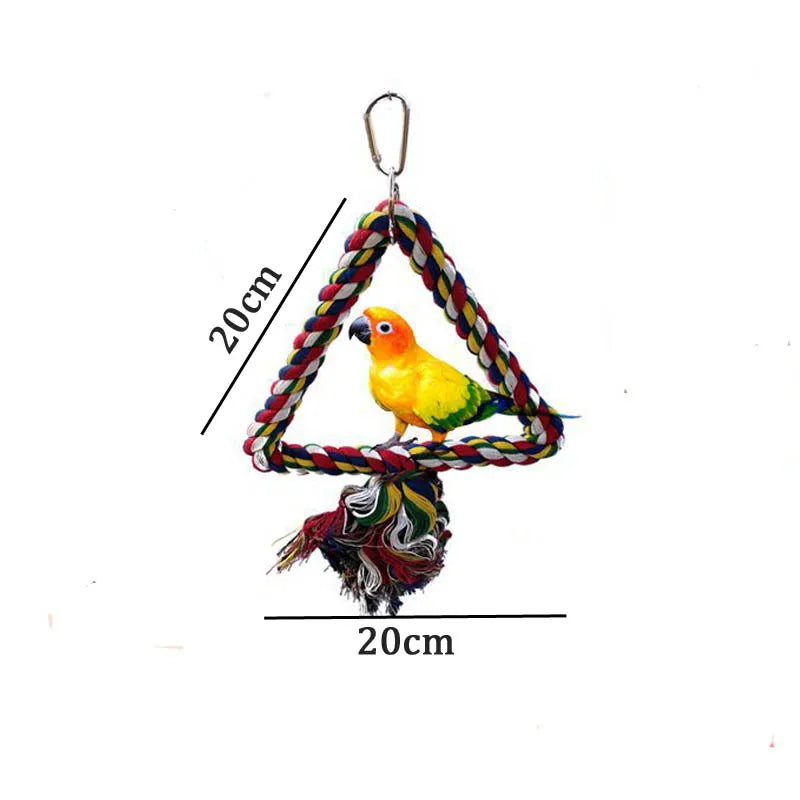 Wooden Bird Toys Small Parrot Chewing Training Toys Cotton Rope Swing Hanging Ring Bell Bird Cage Climbing Ladders Pet Supplies Pi-Mart