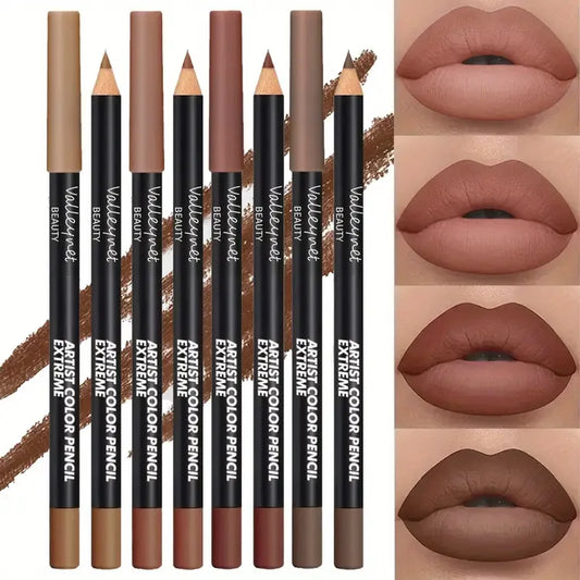 4pcs/Set lip liner set and eyeliner set Nude Brown Collection Long-lasting Matte Waterproof Lipstick Set Women'S Lip Cosmetics Pi-Mart