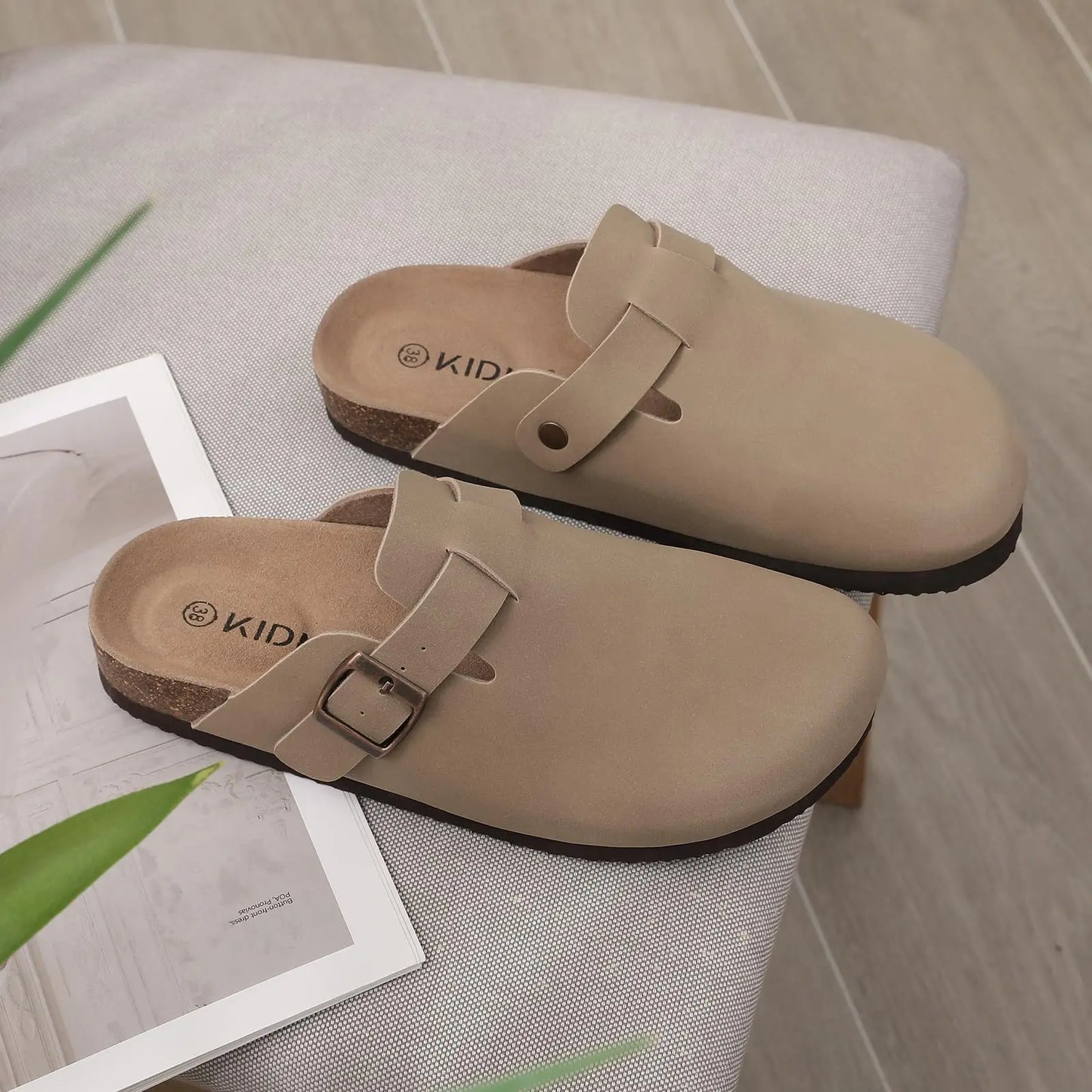 Comwarm Buckle Clogs For Women Men New Genuine Suede Clogs with Arch Support Soft Cork Footbed Mules Fashion Thick Beach Sandals Pi-Mart