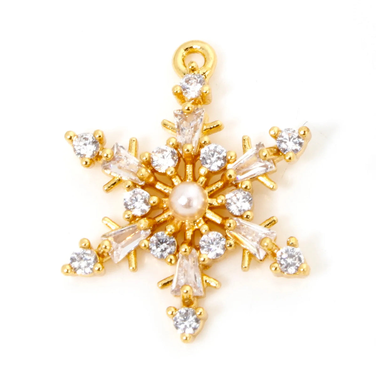 1 Piece Brass Christmas Charms 18K Gold Plated Christmas Snowflake Clear Cubic Zirconia Pendants For DIY Jewelry Making Findings Pi-Mart