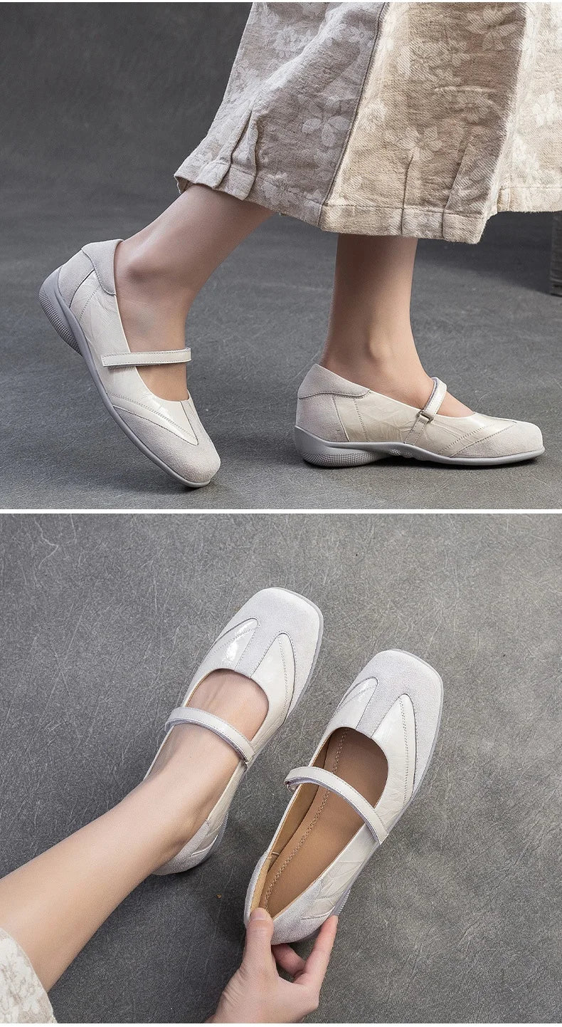 DRKANOL 2026 Women Genuine Leather Flat Shoes Summer Shallow Sheepskin Hook And Loop Casual Loafers Ladies Low Heel Single Shoes Pi-Mart