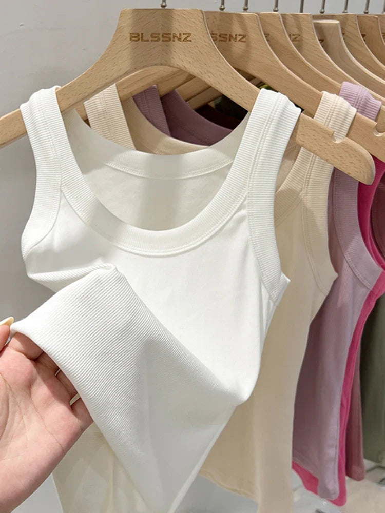 zjaiss Women Solid Round Neck Ribbed Tank Top Camisole Women 2026 Summer Basic Elastic Tank Top O Neck Solid Tank Top Tri Light Beauty