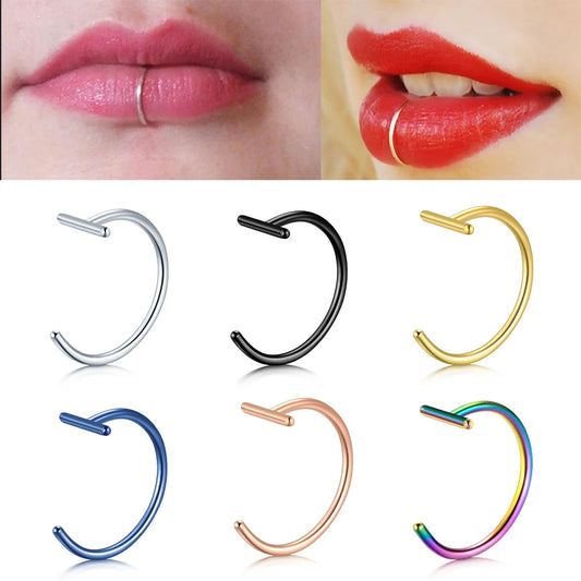 1PCS Fake Piercing Lip Rings Nose Nostril Ring Septum Clip On Mouth Ring Fake Piercing Body Clip Hoop Pi-Mart