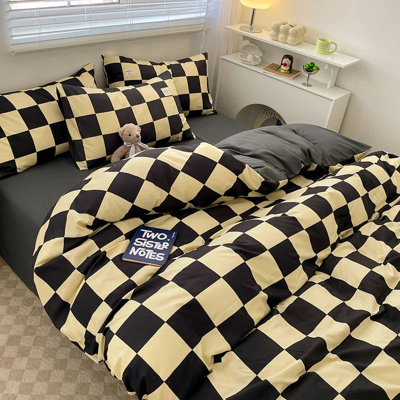 Plaid Style Bedding Set Skin-friendly Quilt Cover Pillowcase Bedsheet Home Bed Linen Sets Single/Full/Queen/King Size Bedclothes LadyShow.Store