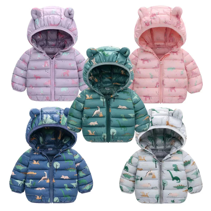 2023 Baby Girls Jackets For Kids Cartoon Bear Zipper Coats Autumn Boys Warm Hooded Down Jackets Children Christmas Outerwear LadyShow.Store