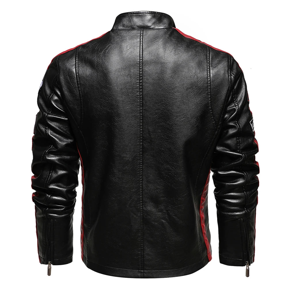 Mens Vintage Motorcycle Jacket 2024 Men Fashion New Biker Leather Jacket Male Embroidery Bomber Coat Winter Fleece Pu Overcoat Pi-Mart