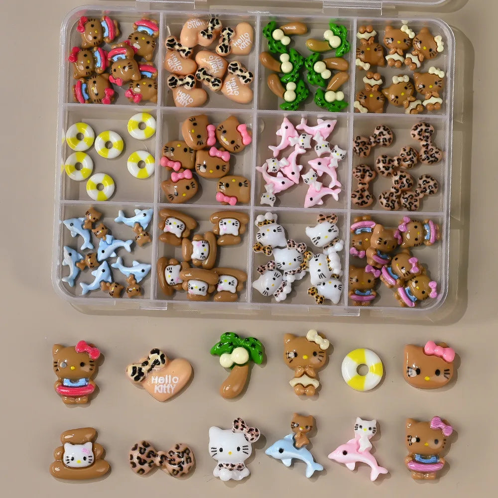 50Pcs Leopard Sanrio 3D Resin Nail Charms Mixed Kuromi My Melody Kitty Nail Parts DIY Manicure Decor Accessories Pi-Mart