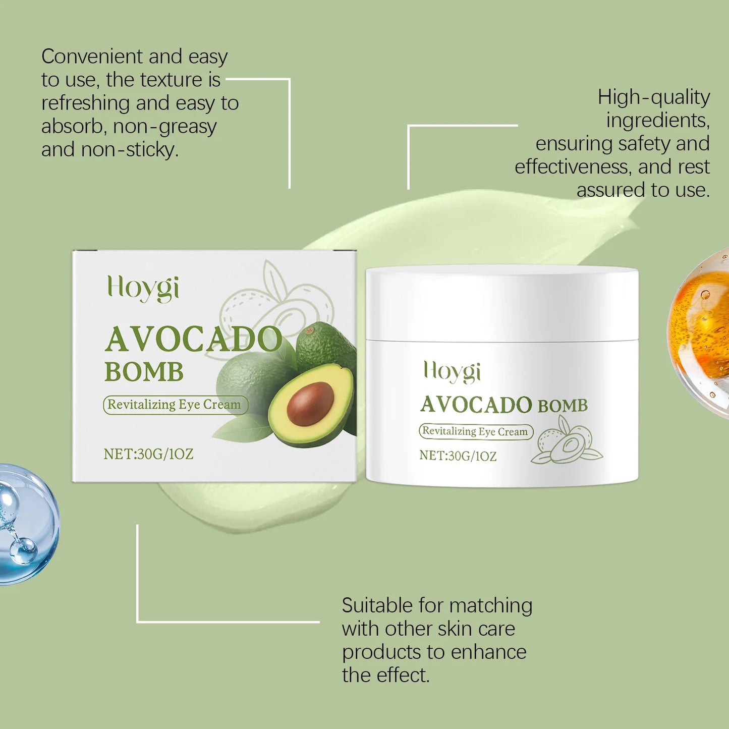 Avocado Eye Cream Fades Fine Lines & Wrinkles Firming Smoothing Eye Area Anti Puffiness Dark Circle Corrector for Youthful Eyes Pi-Mart