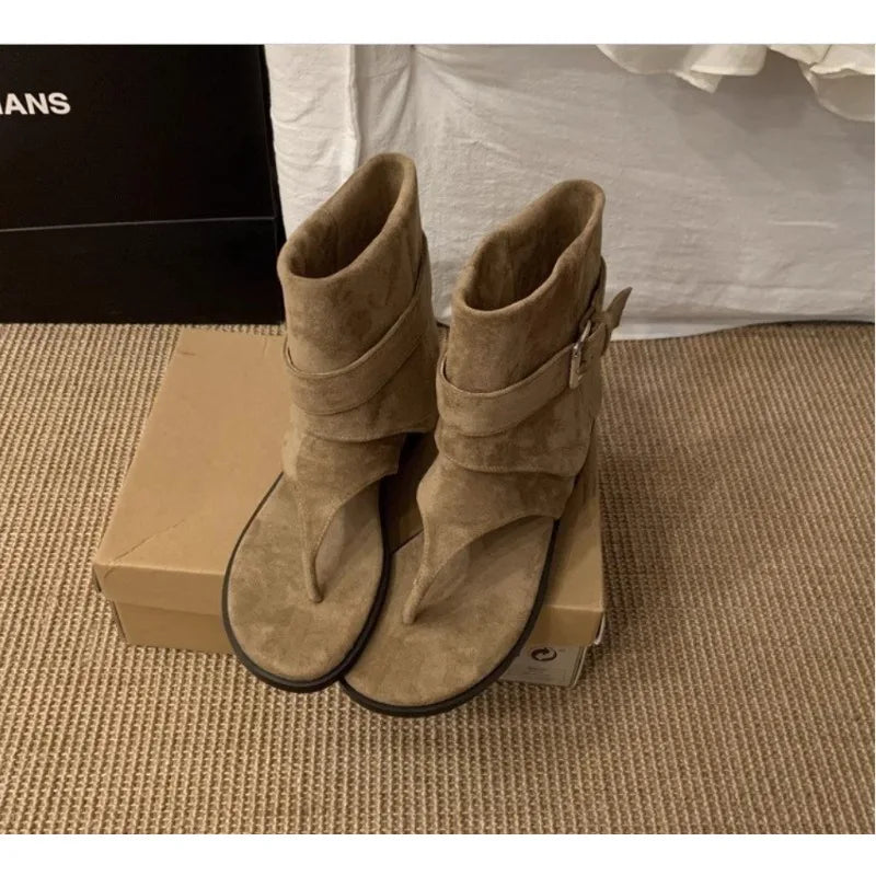 2025Spring Clip Toe Flats Sandals Summer Fashion Trend Trouser Legs Boots Casual Dress Street Style Shoes LadyShow.Store