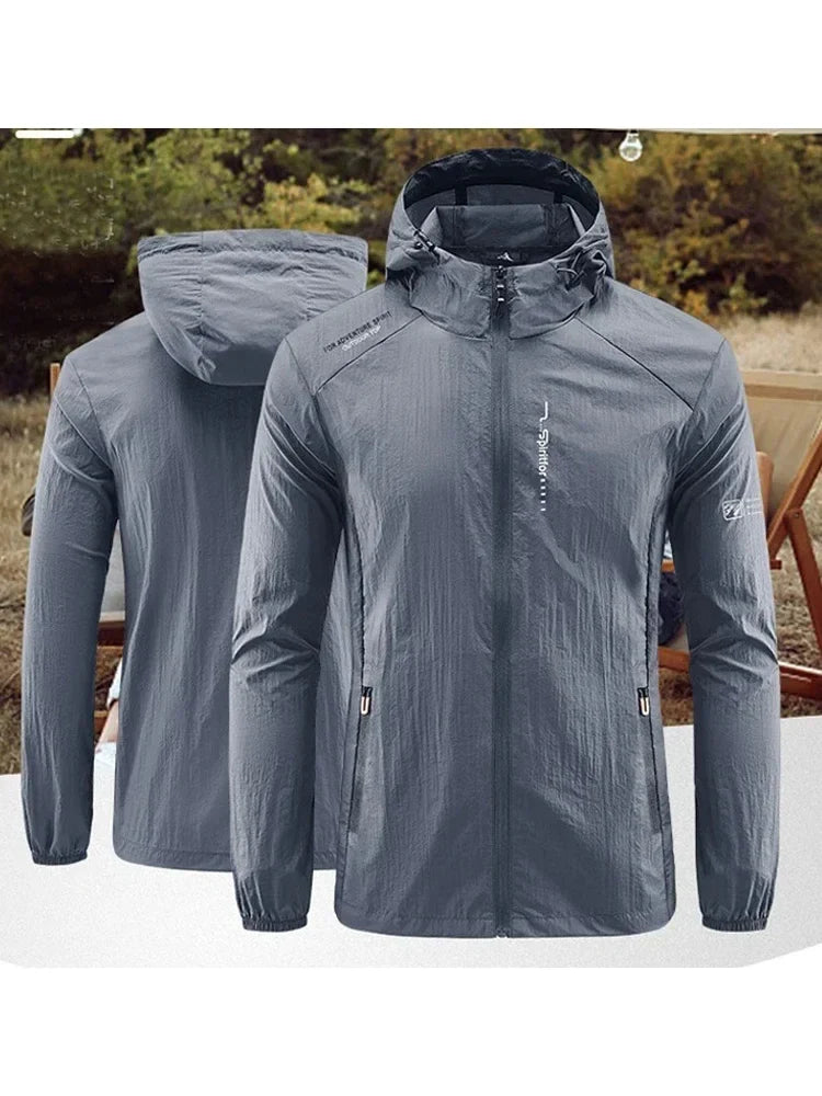 Men's UPF 50+ UV Protection Windbreaker Quick Dry Jacket Outdoor Sun-Protective Thin Hiking Fishing Cycling Hooded Sport Light LadyShow.Store