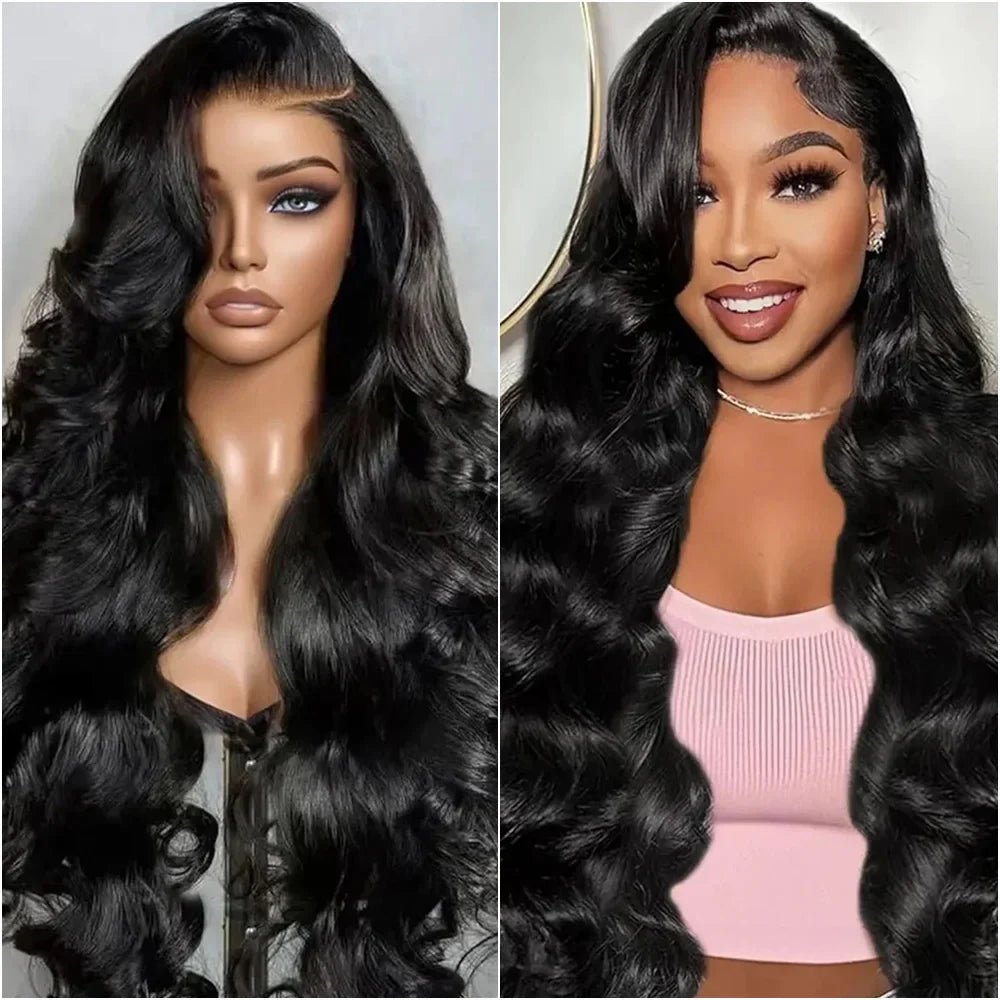 Body Wave 13x6 HD Transparent Lace Front Human Hair Wig 40 Inch Pre Plucked 220 Density 5x5 Glueless Lace Frontal Wigs for Women LadyShow.Store