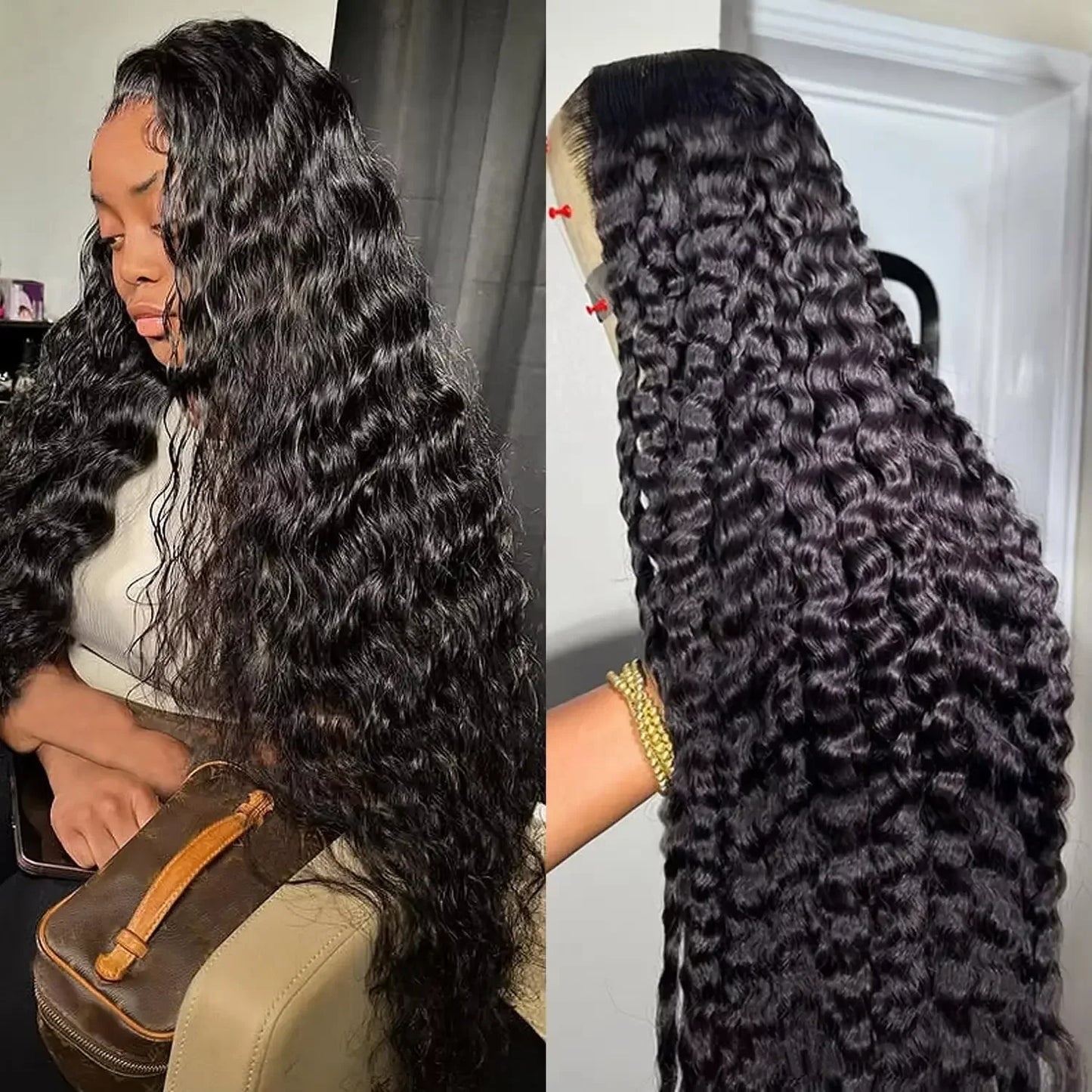 Deep Wave 44 Inch Curly 13x4 HD Transparent Lace Frontal Wigs Human Hair Front Wigs Pre Plucked With Natural Hairline For Women LadyShow.Store