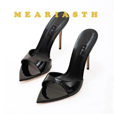 12/10cm pointed Open Toe High Heel Shoes Woman Summer OutsideSlipper Party Stiletto Luxury Designer Patent Leather Women Sandals LadyShow.Store
