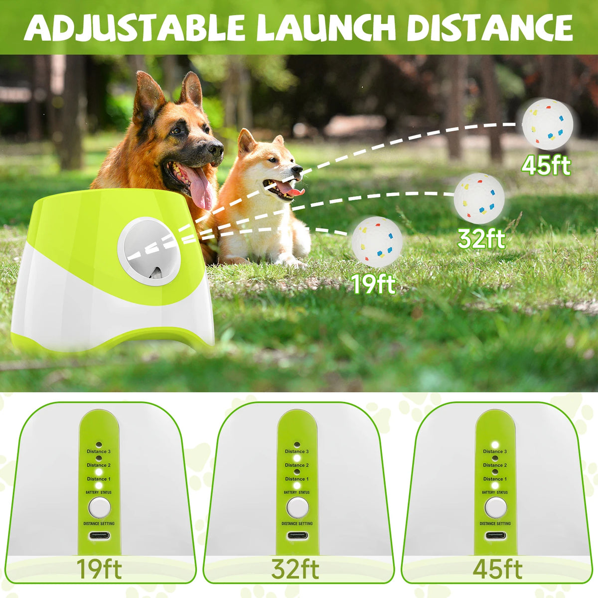 Mini Automatic Dog Ball Launcher 3m/6m/9m,USB Charging Interactive Pet Toy with 3 Tennis Balls for Puppy Indoor Outdoor Exercise Pi-Mart