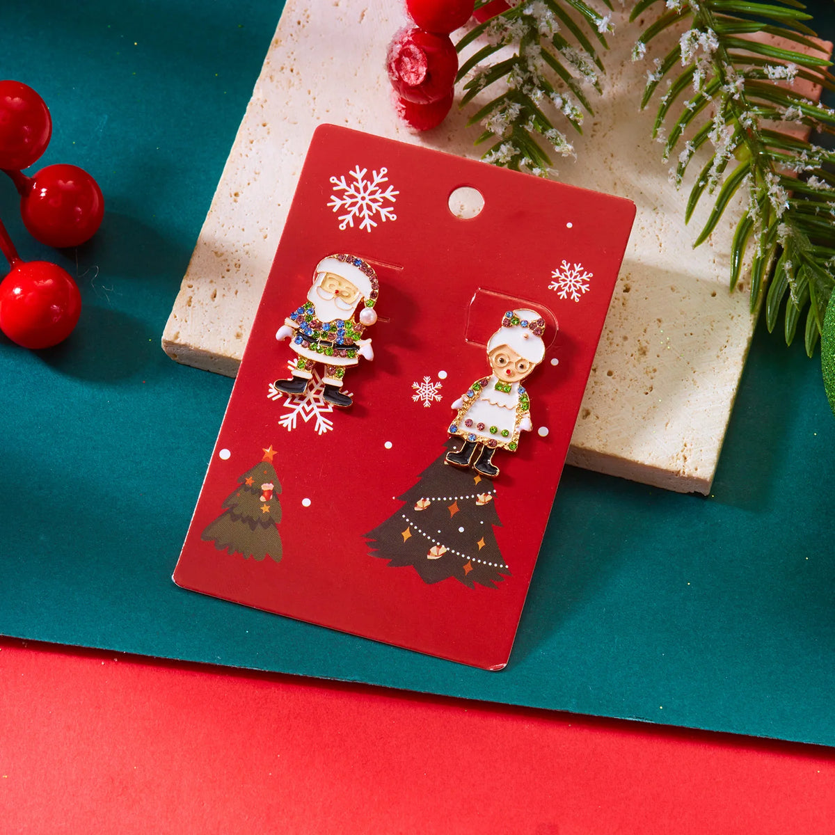 Creative Christmas Grandpa and Grandma Zircon Stud Earrings For Women White Pearl Crystal Snowman Elk Earring New Year Jewelry Pi-Mart