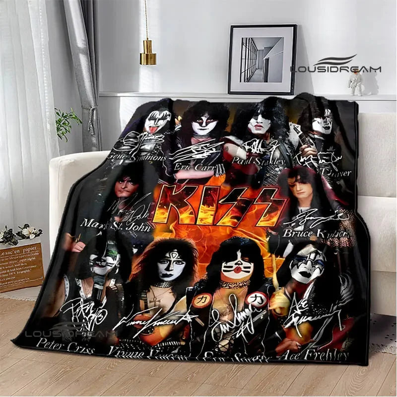 Kiss Band Printed Blanket picnic blanket Warm Blanket Flannel Home Travel Blanket throw blanket bed linings Birthday Gift Pi-Mart