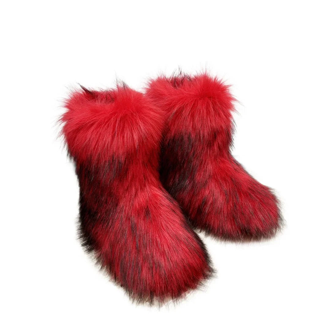 New Winter Fur Onepiece Raccoon Fur Female Snow Boots Fur Shoes Outdoor Mid Leg Boots LadyShow.Store