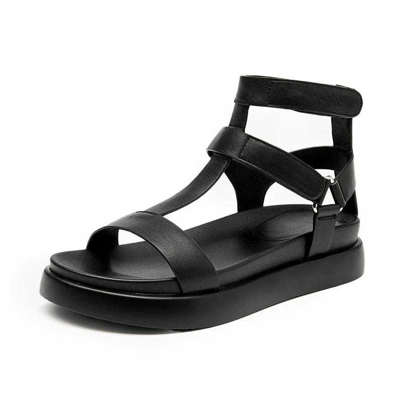 BeauToday Summer Gladiator Sandals Women Calfskin Leather Open Toe T-bar Strap Hook & Loop  Summer Ladies Shoes Handmade 07130 LadyShow.Store