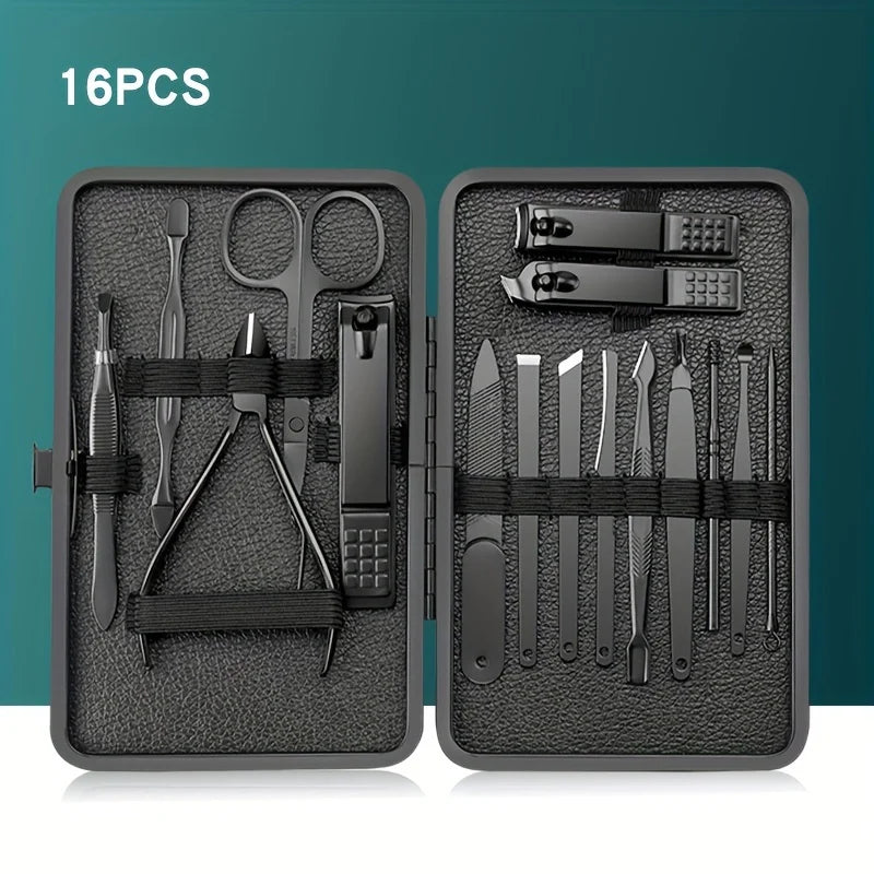 7/10/12/18/20/24PCS Set Professional Manicure Set Kits Stainless Steel Fingernail Toenail Clippers Set with Leather Portable Tri Light Beauty