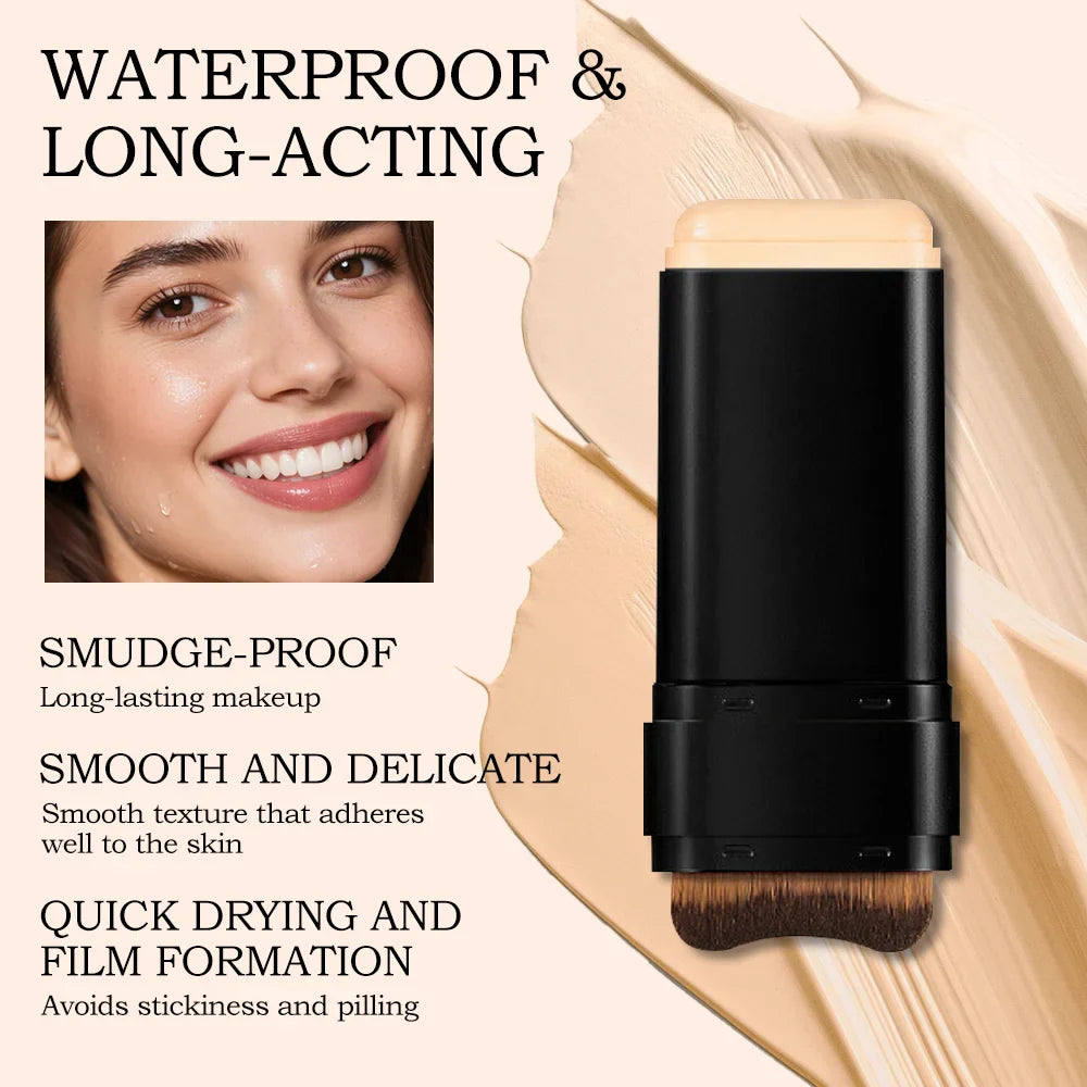 Dual-Head Foundation Stick | Built-in Brush, One-Step Application & Touch-Up, Lightweight & Long-Lasting, No Cakey LadyShow.Store