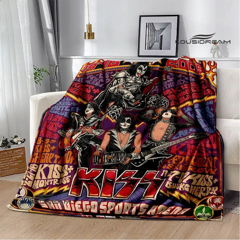Kiss Band Printed Blanket picnic blanket Warm Blanket Flannel Home Travel Blanket throw blanket bed linings Birthday Gift Pi-Mart