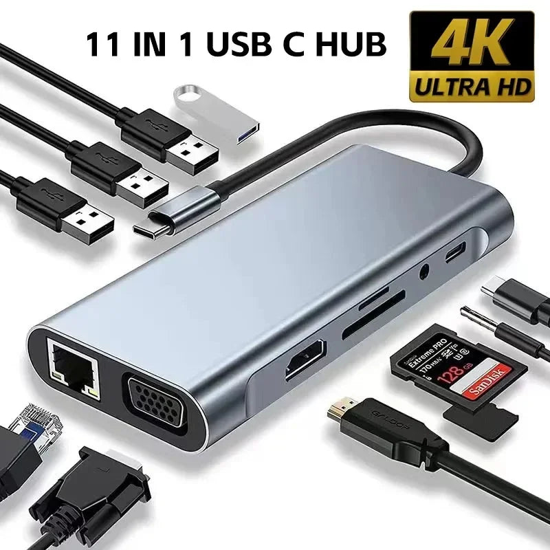 USB C Hub 8In1 7in2 7in1 Type C 3.1 To 4K HDMI Adapter with RJ45 SD/TF Card Reader PD Fast Charge for MacBook Notebook Laptop Pi-Mart