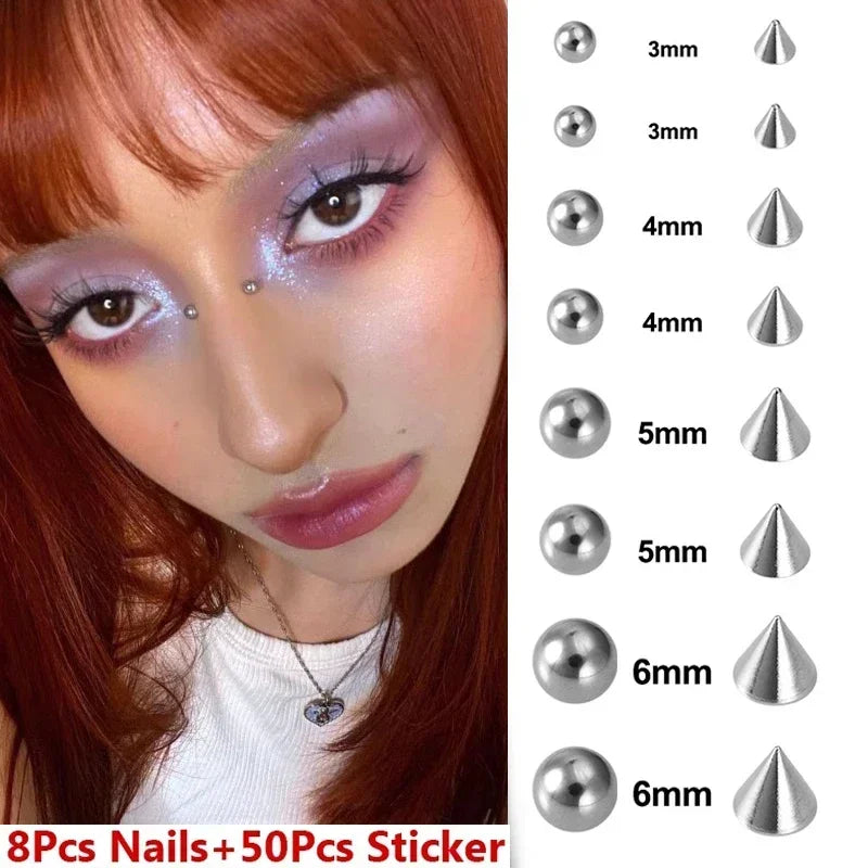 58pcs Non Piercing Lip Nails Sticker Selfadhesive Waterproof Reusable Fake Lip Nail Eyebrow Nose Ring Body Belly Button Jewelry Pi-Mart