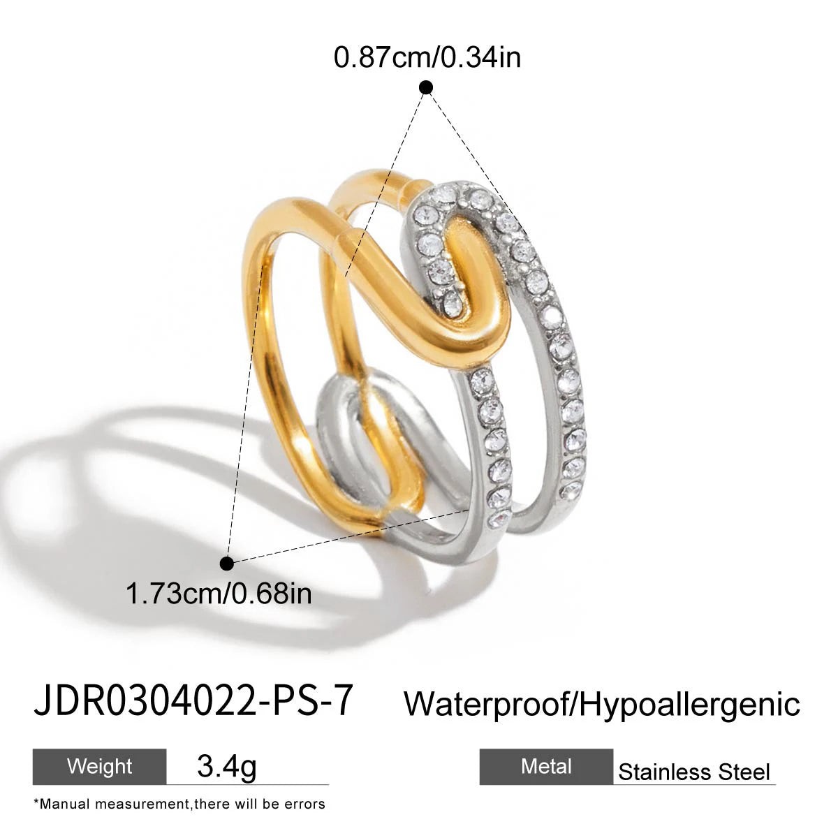Uworld Fashion Zircon Serpentine Bracelet Ring Stainless Steel Finger Bracelet Stackable Chain Women's Accessories Party Gift Pi-Mart