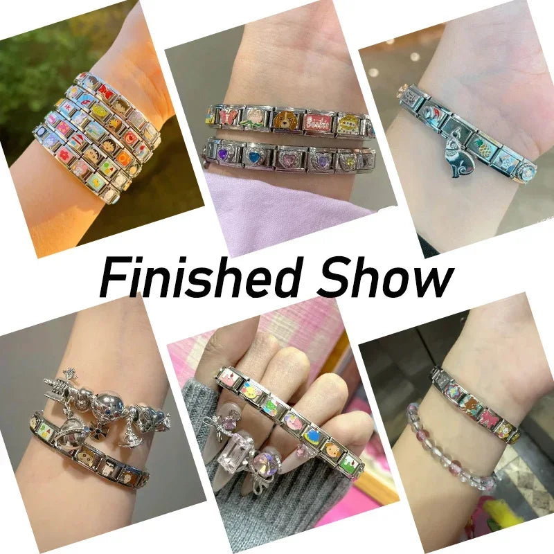 Italian Charm Link for Women Men 9mm Width Silver Gold Color Chain Stainless Steel Bracelet on Hand DIY Making Jewelry Wholesale Pi-Mart
