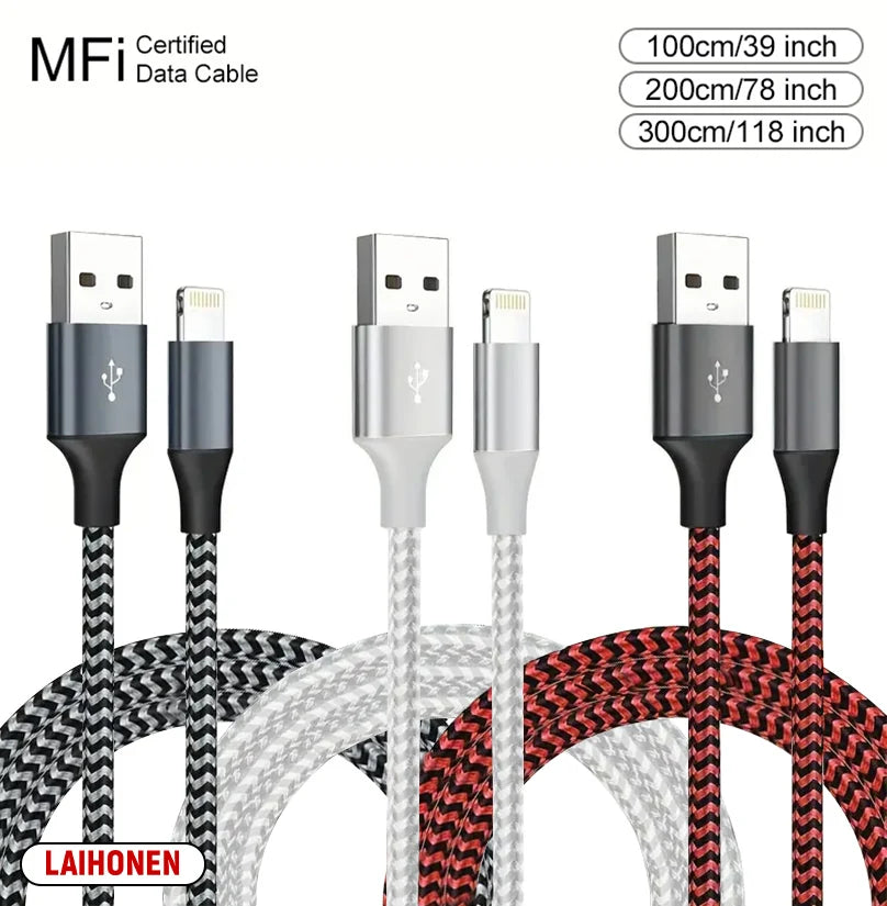 1M 2M 3M USB A To Lightning MFi Certified  Cable For iPhone 14 13 12 11 X XR Pro Max Fast Charging Cable Charger Data Wire Cord Pi-Mart