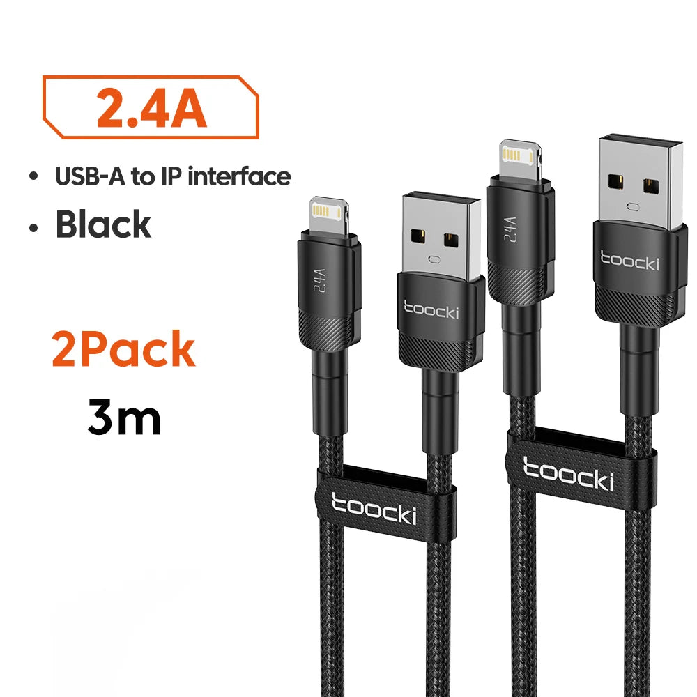 Toocki USB Cable For iPhone 14 13 12 Pro Max X XS XR 8 7 Plus iPad Fast Charging Charger Aluminum iP Cable For iPhone Data Cord Pi-Mart