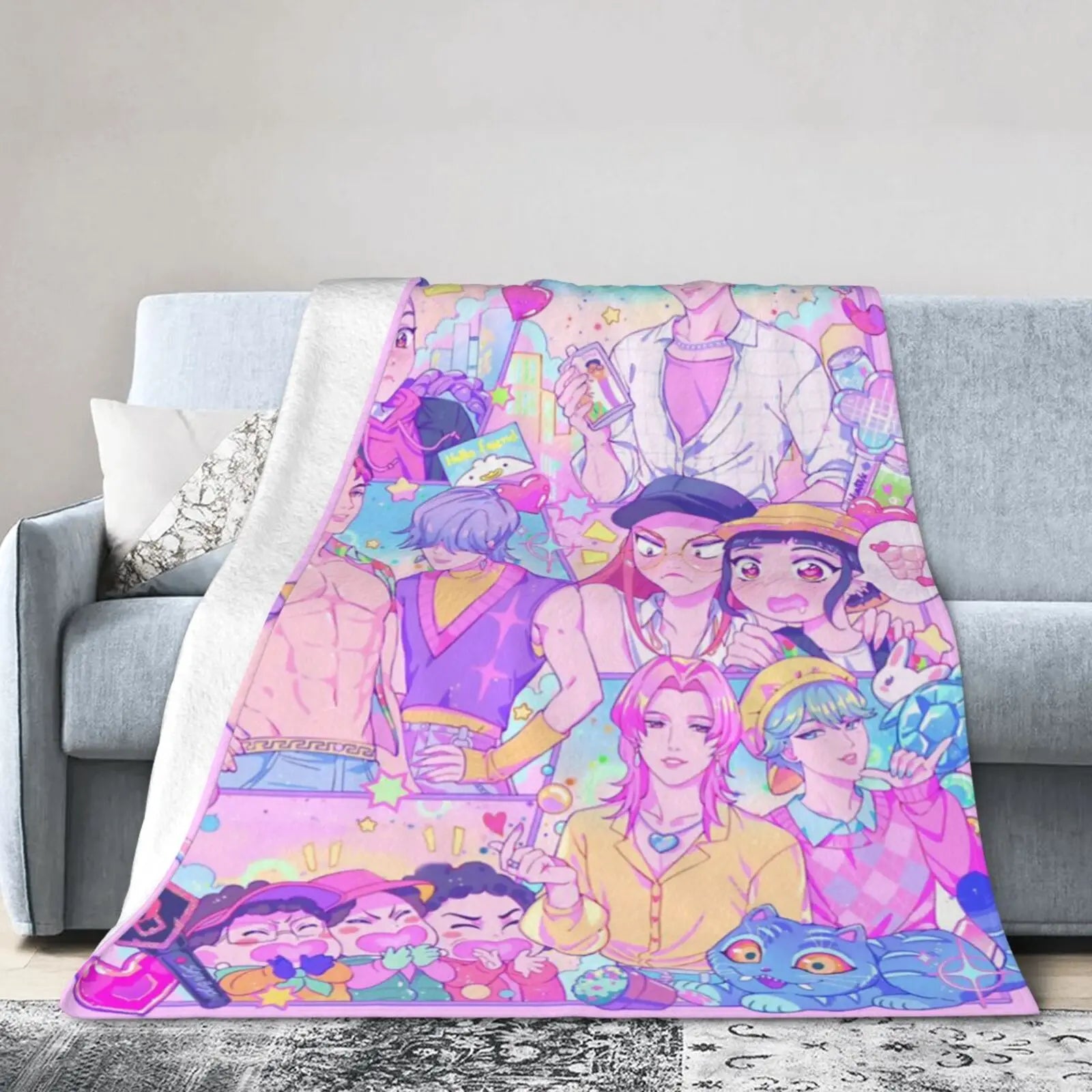 K-Pop Group Demon Hunters Cozy Super Soft Flannel Blanket, Lovely Anime Character Warm Throw Blanket For Living Room,Home Decor Pi-Mart