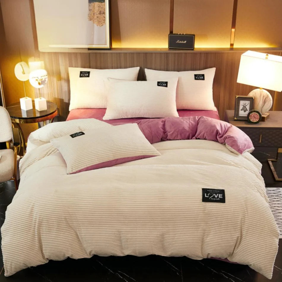 Warm Winter Duvet Cover Bedding Set Thick Solid Color Velvet Double Soft Quilt Cover Twin Queen King Comforter Cover Sets 220*24 Pi-Mart