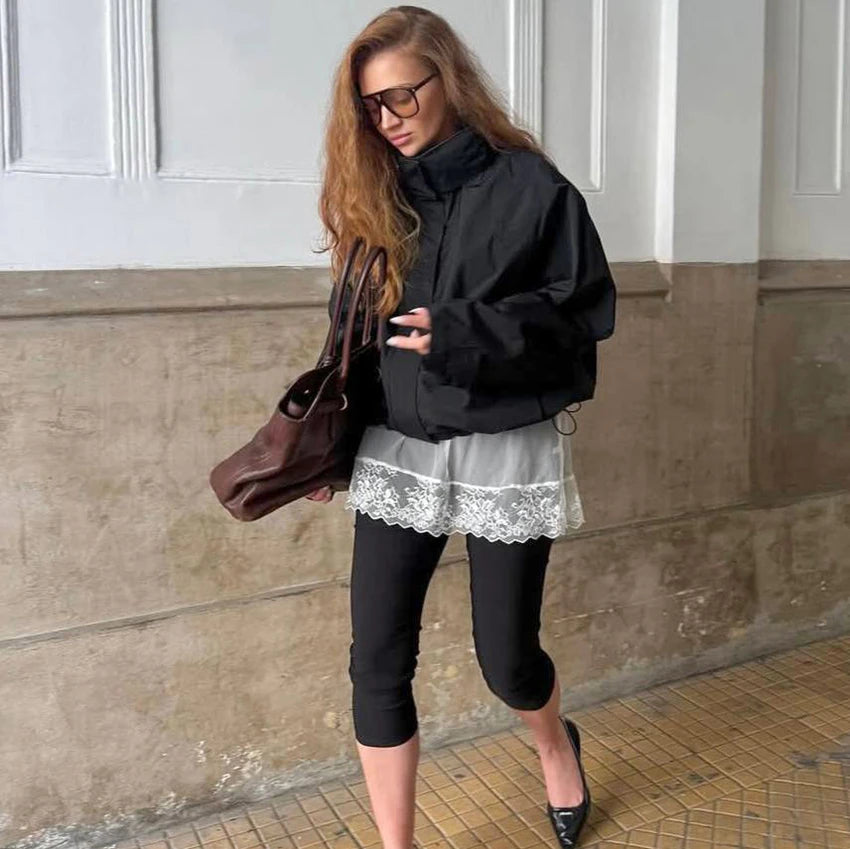 Linad Street Chic Red Turtleneck Zipper Jackets Autumn Casual Long Sleeve Outerwear Fashion Coats For Woman Tops Female 2025 Pi-Mart