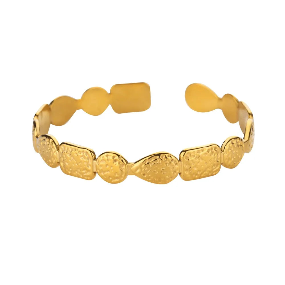 Exquisite Classic Bump Pattern Openning Bangles Bracelet For Women Cuff Bracelet Gold Color Stainless Steel Hand Ornament Gift Pi-Mart