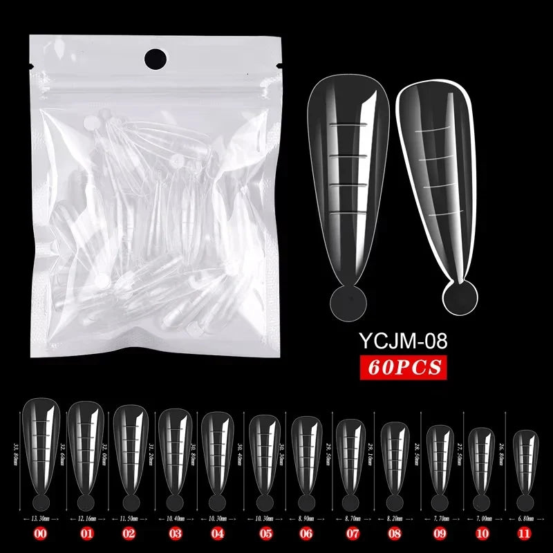 60 Pieces/Bag Uv Gel Polishing Fast Building Mold Acrylic Fake Nail Art Reminder Dual System Nail Accessories Extension Nail Form Tri Light Beauty