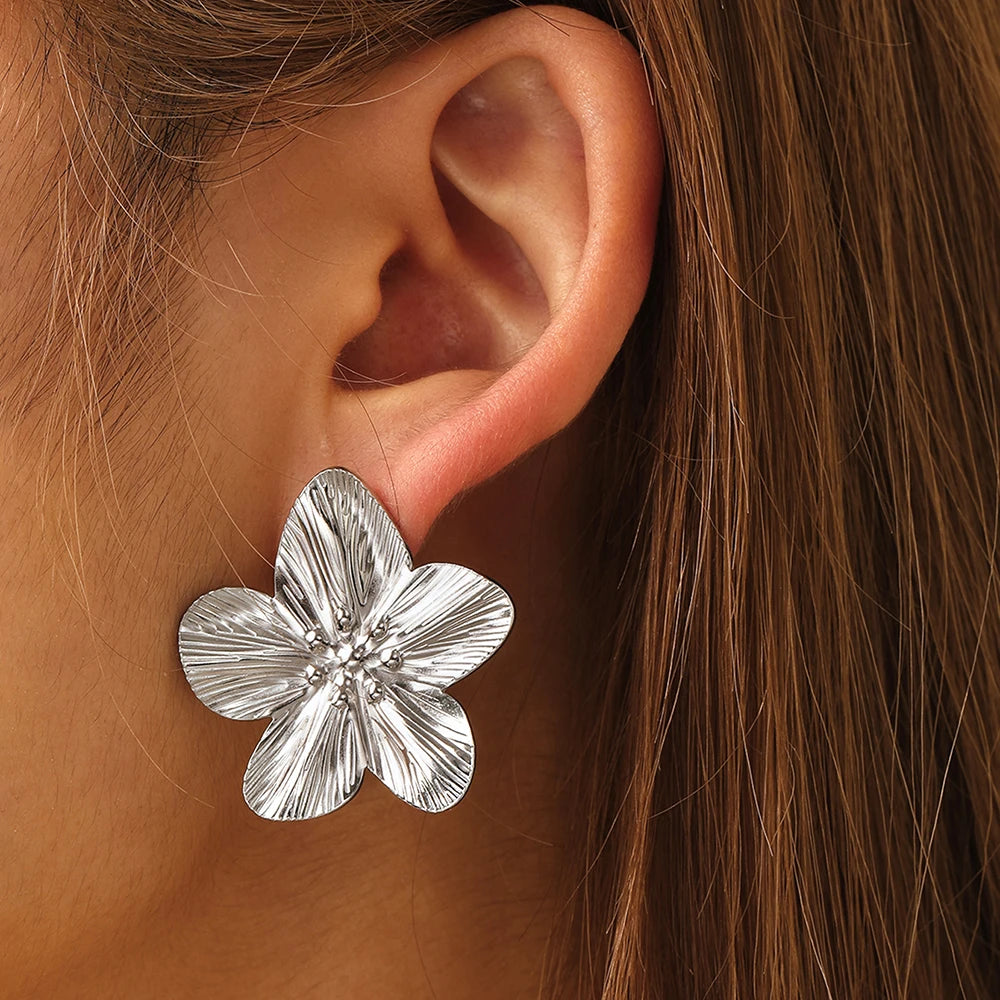DOTIFI Stainless Steel Exaggerated Large Flower Design Earrings Female Fashion Retro Minimalist Ear Jewelry Party Creative Gifts Pi-Mart