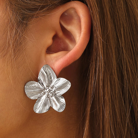 DOTIFI Stainless Steel Exaggerated Large Flower Design Earrings Female Fashion Retro Minimalist Ear Jewelry Party Creative Gifts Pi-Mart