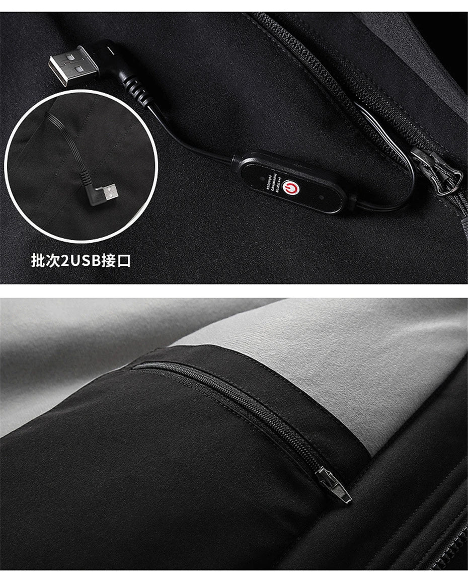Heating Jackets Men Winter Warm Heated Windbreaker 8 Zones Electric Heated Coat Waterproof Coat Plus Size 5XL Outerwear Male Pi-Mart