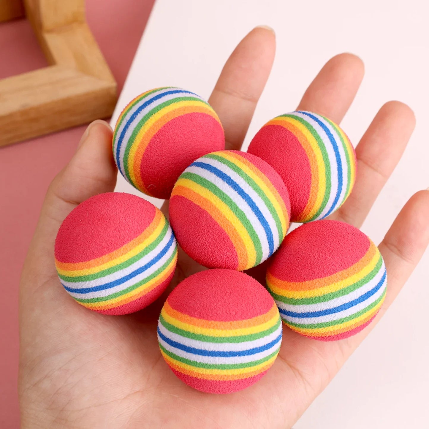 10-100x Colorful Cat Toy Ball EVA Bite-Resistant Elastic Rainbow Ball Kitten Puppy Chewing Training Interactive Toy Pet Supplies Pi-Mart