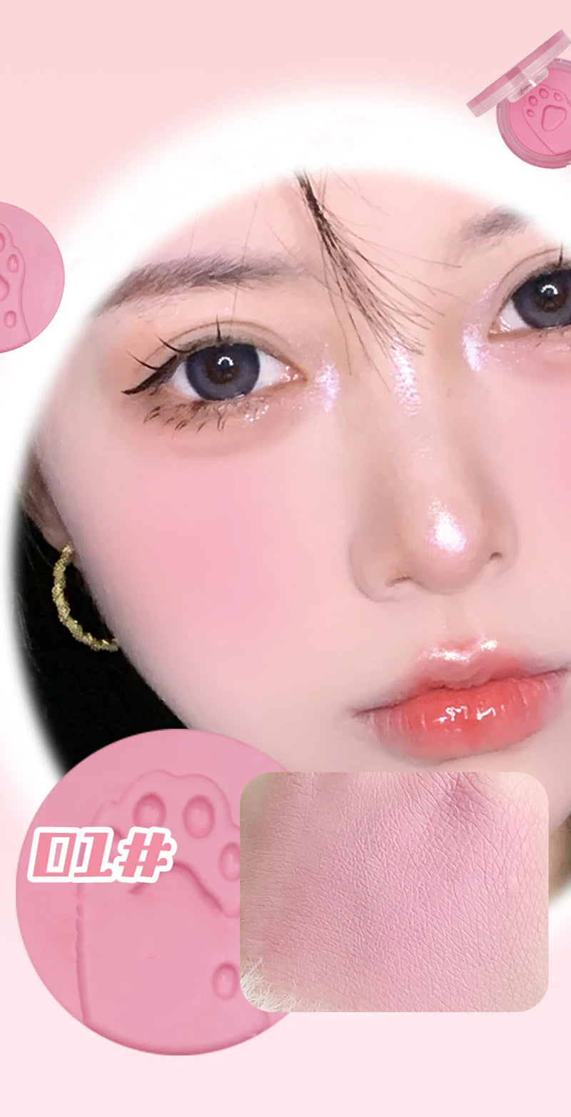 Cat Paw Cream Blush With Thumb Powder Puff Natural Matte Brighten Purple Apricot Rubores Cute Blusher Rouge Korean Dupes Makeup Pi-Mart